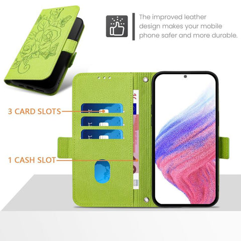 Embossed Rose RFID Anti-theft Leather Phone Case, For Galaxy A27 5G, For Samsung Galaxy A17 4G, For Samsung Galaxy A07 4G, For Samsung Galaxy A06 5G / 4G, For Samsung Galaxy A56 5G, For Samsung Galaxy A26, For Samsung Galaxy A36 5G, For Samsung Galaxy A16