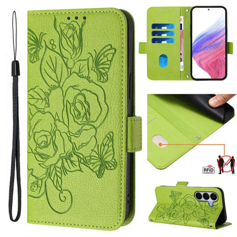 Embossed Rose RFID Anti-theft Leather Phone Case, For Galaxy A27 5G, For Samsung Galaxy A17 4G, For Samsung Galaxy A07 4G, For Samsung Galaxy A06 5G / 4G, For Samsung Galaxy A56 5G, For Samsung Galaxy A26, For Samsung Galaxy A36 5G, For Samsung Galaxy A16