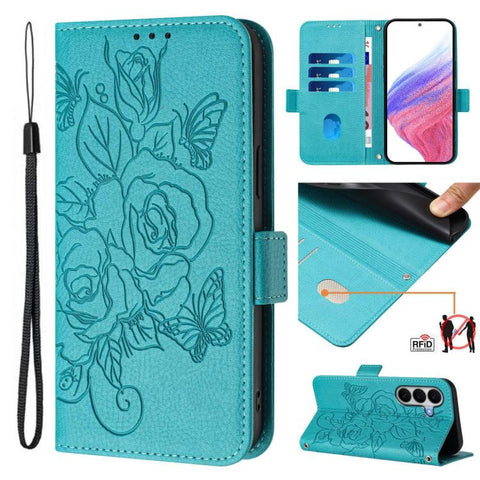 Embossed Rose RFID Anti-theft Leather Phone Case, For Galaxy A27 5G, For Samsung Galaxy A17 4G, For Samsung Galaxy A07 4G, For Samsung Galaxy A06 5G / 4G, For Samsung Galaxy A56 5G, For Samsung Galaxy A26, For Samsung Galaxy A36 5G, For Samsung Galaxy A16