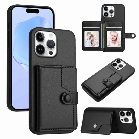 Button Card Bag RFID Anti-theft Phone Case, For iPhone 18 Pro / 17 Pro, For iPhone 18 Pro Max / 17 Pro Max, For iPhone 17, For iPhone Air, For iPhone 16 Pro Max, For iPhone 16 Pro, For iPhone 16 Plus, For iPhone 16