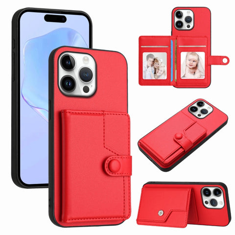 Button Card Bag RFID Anti-theft Phone Case, For iPhone 18 Pro / 17 Pro, For iPhone 18 Pro Max / 17 Pro Max, For iPhone 17, For iPhone Air, For iPhone 16 Pro Max, For iPhone 16 Pro, For iPhone 16 Plus, For iPhone 16