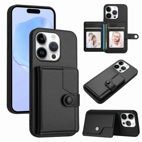 Button Card Bag RFID Anti-theft Phone Case, For iPhone 18 Pro / 17 Pro, For iPhone 18 Pro Max / 17 Pro Max, For iPhone 17, For iPhone Air, For iPhone 16 Pro Max, For iPhone 16 Pro, For iPhone 16 Plus, For iPhone 16
