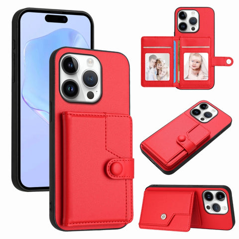 Button Card Bag RFID Anti-theft Phone Case, For iPhone 18 Pro / 17 Pro, For iPhone 18 Pro Max / 17 Pro Max, For iPhone 17, For iPhone Air, For iPhone 16 Pro Max, For iPhone 16 Pro, For iPhone 16 Plus, For iPhone 16