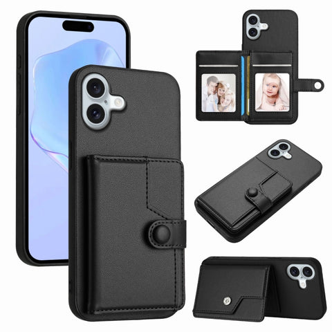 Button Card Bag RFID Anti-theft Phone Case, For iPhone 18 Pro / 17 Pro, For iPhone 18 Pro Max / 17 Pro Max, For iPhone 17, For iPhone Air, For iPhone 16 Pro Max, For iPhone 16 Pro, For iPhone 16 Plus, For iPhone 16