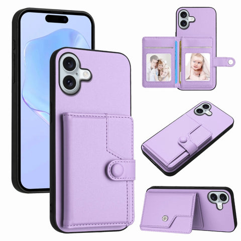Button Card Bag RFID Anti-theft Phone Case, For iPhone 18 Pro / 17 Pro, For iPhone 18 Pro Max / 17 Pro Max, For iPhone 17, For iPhone Air, For iPhone 16 Pro Max, For iPhone 16 Pro, For iPhone 16 Plus, For iPhone 16