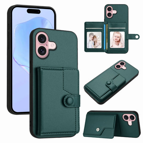 Button Card Bag RFID Anti-theft Phone Case, For iPhone 18 Pro / 17 Pro, For iPhone 18 Pro Max / 17 Pro Max, For iPhone 17, For iPhone Air, For iPhone 16 Pro Max, For iPhone 16 Pro, For iPhone 16 Plus, For iPhone 16