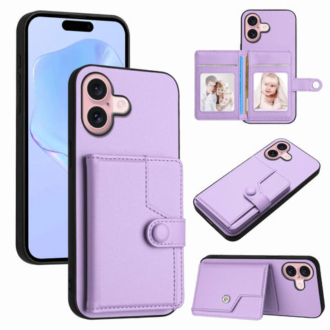 Button Card Bag RFID Anti-theft Phone Case, For iPhone 18 Pro / 17 Pro, For iPhone 18 Pro Max / 17 Pro Max, For iPhone 17, For iPhone Air, For iPhone 16 Pro Max, For iPhone 16 Pro, For iPhone 16 Plus, For iPhone 16