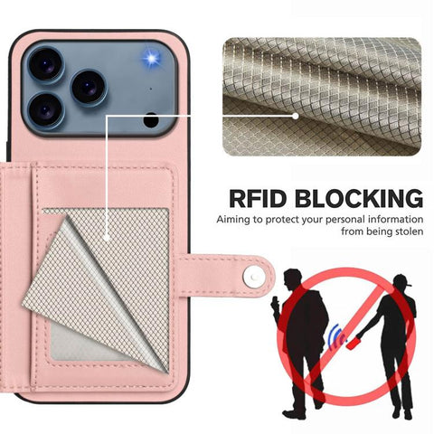 Button Card Bag RFID Anti-theft Phone Case, For iPhone 18 Pro / 17 Pro, For iPhone 18 Pro Max / 17 Pro Max, For iPhone 17, For iPhone Air, For iPhone 16 Pro Max, For iPhone 16 Pro, For iPhone 16 Plus, For iPhone 16