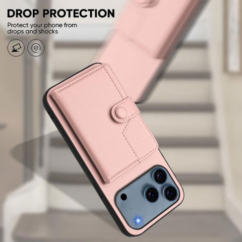 Button Card Bag RFID Anti-theft Phone Case, For iPhone 18 Pro / 17 Pro, For iPhone 18 Pro Max / 17 Pro Max, For iPhone 17, For iPhone Air, For iPhone 16 Pro Max, For iPhone 16 Pro, For iPhone 16 Plus, For iPhone 16