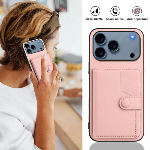 Button Card Bag RFID Anti-theft Phone Case, For iPhone 18 Pro / 17 Pro, For iPhone 18 Pro Max / 17 Pro Max, For iPhone 17, For iPhone Air, For iPhone 16 Pro Max, For iPhone 16 Pro, For iPhone 16 Plus, For iPhone 16