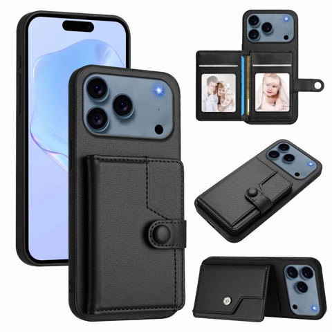 Button Card Bag RFID Anti-theft Phone Case, For iPhone 18 Pro / 17 Pro, For iPhone 18 Pro Max / 17 Pro Max, For iPhone 17, For iPhone Air, For iPhone 16 Pro Max, For iPhone 16 Pro, For iPhone 16 Plus, For iPhone 16