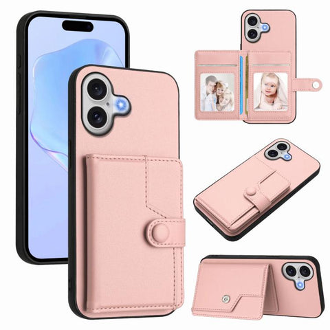 Button Card Bag RFID Anti-theft Phone Case, For iPhone 18 Pro / 17 Pro, For iPhone 18 Pro Max / 17 Pro Max, For iPhone 17, For iPhone Air, For iPhone 16 Pro Max, For iPhone 16 Pro, For iPhone 16 Plus, For iPhone 16