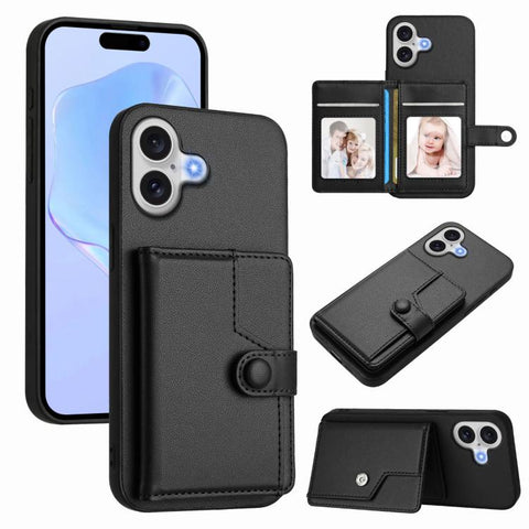 Button Card Bag RFID Anti-theft Phone Case, For iPhone 18 Pro / 17 Pro, For iPhone 18 Pro Max / 17 Pro Max, For iPhone 17, For iPhone Air, For iPhone 16 Pro Max, For iPhone 16 Pro, For iPhone 16 Plus, For iPhone 16