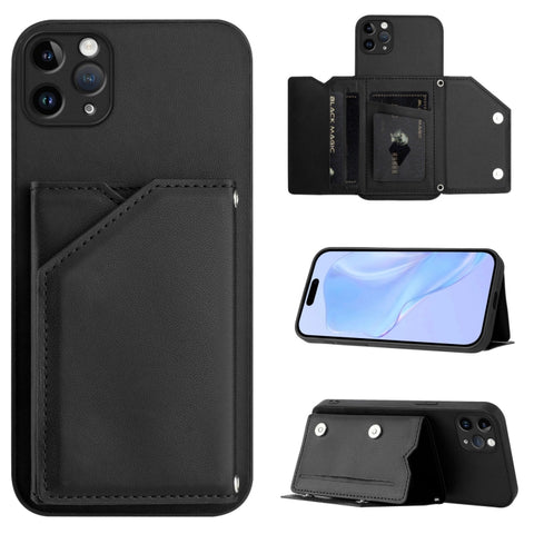 Skin Feel Four Card Slots Phone Case with Wrist Strap, For iPhone 12 mini, For iPhone 11 Pro Max, For iPhone 11, For iPhone 11 Pro, For iPhone X / XS, For iPhone XR, For iPhone XS Max, For iPhone 7 Plus / 8 Plus