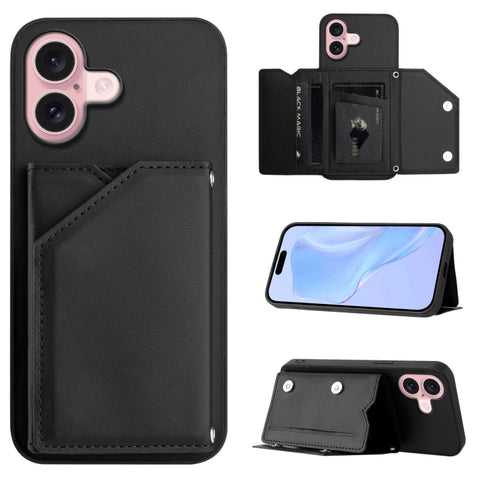 Skin Feel Four Card Slots Phone Case with Wrist Strap, For iPhone 18 Pro / 17 Pro, For iPhone 18 Pro Max / 17 Pro Max, For iPhone 17, For iPhone Air, For iPhone 16 Pro Max, For iPhone 16 Pro, For iPhone 16 Plus, For iPhone 16