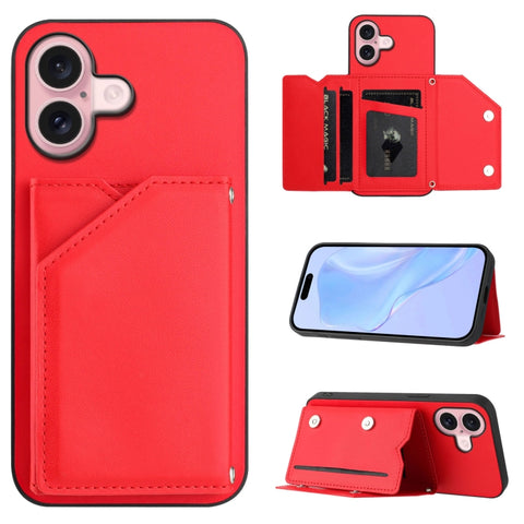 Skin Feel Four Card Slots Phone Case with Wrist Strap, For iPhone 18 Pro / 17 Pro, For iPhone 18 Pro Max / 17 Pro Max, For iPhone 17, For iPhone Air, For iPhone 16 Pro Max, For iPhone 16 Pro, For iPhone 16 Plus, For iPhone 16