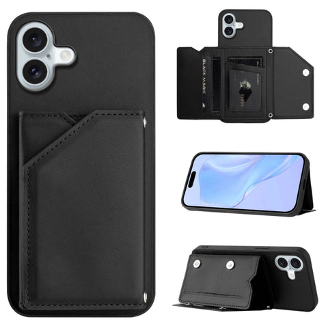 Skin Feel Four Card Slots Phone Case with Wrist Strap, For iPhone 18 Pro / 17 Pro, For iPhone 18 Pro Max / 17 Pro Max, For iPhone 17, For iPhone Air, For iPhone 16 Pro Max, For iPhone 16 Pro, For iPhone 16 Plus, For iPhone 16
