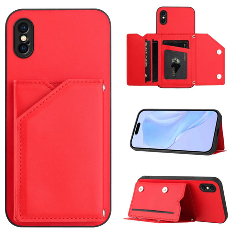 Skin Feel Four Card Slots Phone Case with Wrist Strap, For iPhone 12 mini, For iPhone 11 Pro Max, For iPhone 11, For iPhone 11 Pro, For iPhone X / XS, For iPhone XR, For iPhone XS Max, For iPhone 7 Plus / 8 Plus