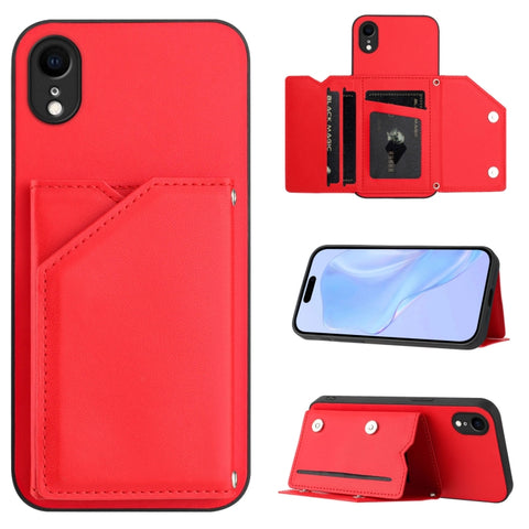 Skin Feel Four Card Slots Phone Case with Wrist Strap, For iPhone 12 mini, For iPhone 11 Pro Max, For iPhone 11, For iPhone 11 Pro, For iPhone X / XS, For iPhone XR, For iPhone XS Max, For iPhone 7 Plus / 8 Plus