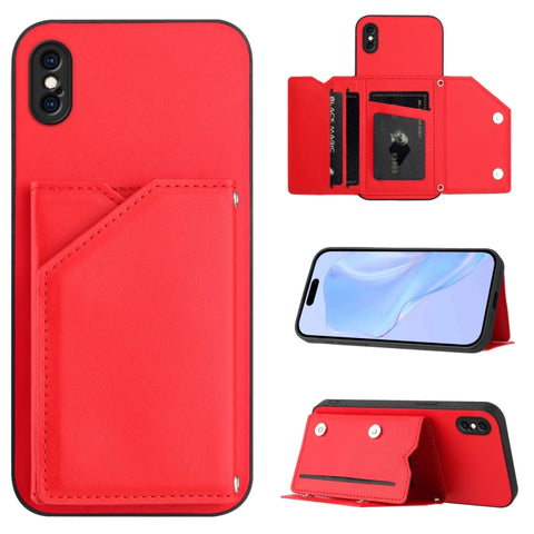 Skin Feel Four Card Slots Phone Case with Wrist Strap, For iPhone 12 mini, For iPhone 11 Pro Max, For iPhone 11, For iPhone 11 Pro, For iPhone X / XS, For iPhone XR, For iPhone XS Max, For iPhone 7 Plus / 8 Plus