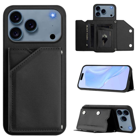Skin Feel Four Card Slots Phone Case with Wrist Strap, For iPhone 18 Pro / 17 Pro, For iPhone 18 Pro Max / 17 Pro Max, For iPhone 17, For iPhone Air, For iPhone 16 Pro Max, For iPhone 16 Pro, For iPhone 16 Plus, For iPhone 16