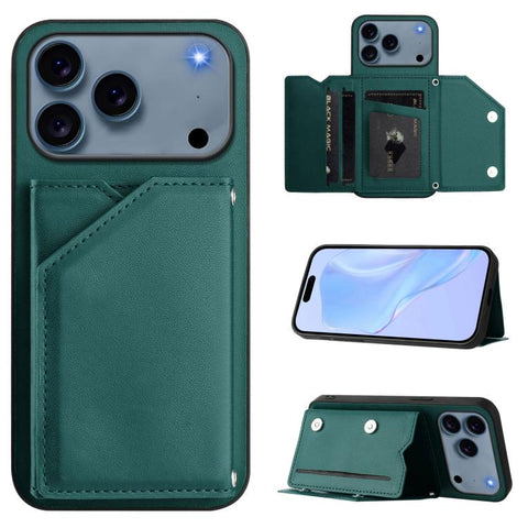 Skin Feel Four Card Slots Phone Case with Wrist Strap, For iPhone 18 Pro / 17 Pro, For iPhone 18 Pro Max / 17 Pro Max, For iPhone 17, For iPhone Air, For iPhone 16 Pro Max, For iPhone 16 Pro, For iPhone 16 Plus, For iPhone 16