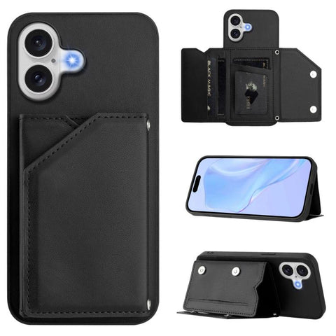 Skin Feel Four Card Slots Phone Case with Wrist Strap, For iPhone 18 Pro / 17 Pro, For iPhone 18 Pro Max / 17 Pro Max, For iPhone 17, For iPhone Air, For iPhone 16 Pro Max, For iPhone 16 Pro, For iPhone 16 Plus, For iPhone 16