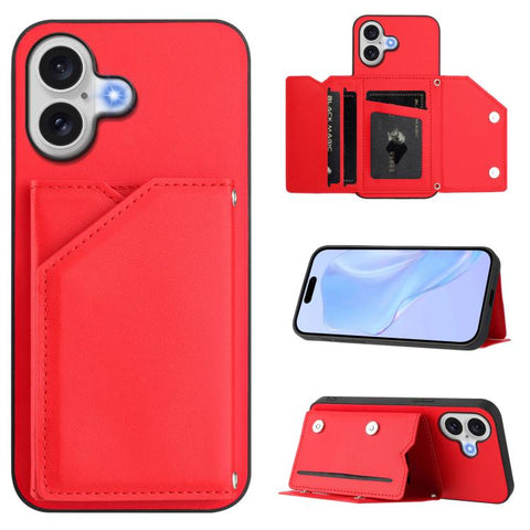 Skin Feel Four Card Slots Phone Case with Wrist Strap, For iPhone 18 Pro / 17 Pro, For iPhone 18 Pro Max / 17 Pro Max, For iPhone 17, For iPhone Air, For iPhone 16 Pro Max, For iPhone 16 Pro, For iPhone 16 Plus, For iPhone 16