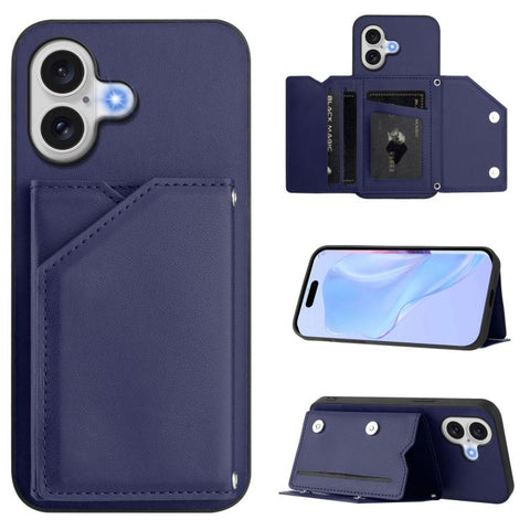 Skin Feel Four Card Slots Phone Case with Wrist Strap, For iPhone 18 Pro / 17 Pro, For iPhone 18 Pro Max / 17 Pro Max, For iPhone 17, For iPhone Air, For iPhone 16 Pro Max, For iPhone 16 Pro, For iPhone 16 Plus, For iPhone 16