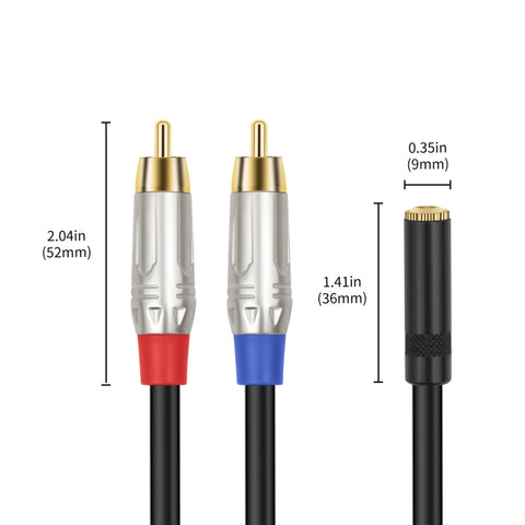 3.5mm 1/8 TRS Stereo Female to Dual RCA Male Y-type Audio Cable, 3.5mm F to 2 RCA
