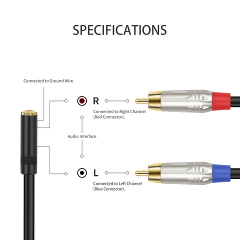 3.5mm 1/8 TRS Stereo Female to Dual RCA Male Y-type Audio Cable, 3.5mm F to 2 RCA