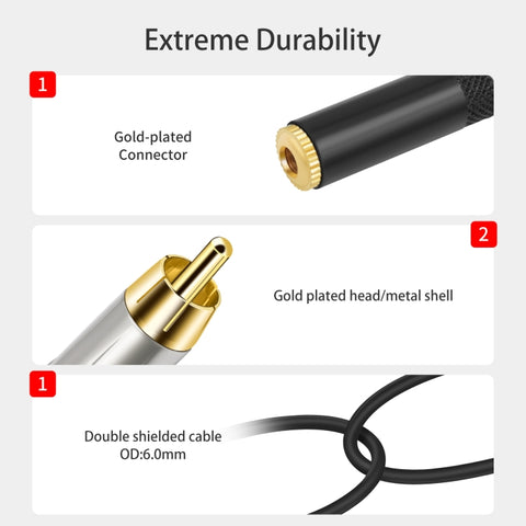 3.5mm 1/8 TRS Stereo Female to Dual RCA Male Y-type Audio Cable, 3.5mm F to 2 RCA