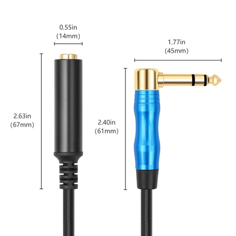 6.35mm 1/4 TRS Male Stereo Elbow to Female Electric Guitar Audio Cable, 0.3m, 1m, 1.8m