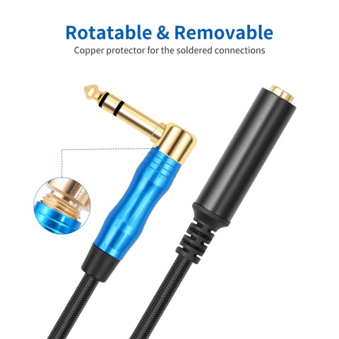 6.35mm 1/4 TRS Male Stereo Elbow to Female Electric Guitar Audio Cable, 0.3m, 1m, 1.8m