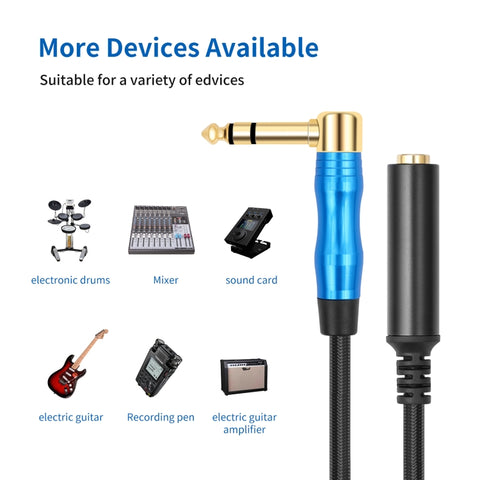 6.35mm 1/4 TRS Male Stereo Elbow to Female Electric Guitar Audio Cable, 0.3m, 1m, 1.8m