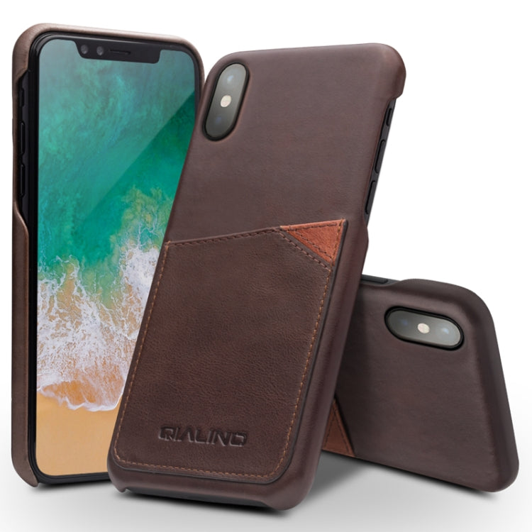 For iPhone X / XS QIALINO Shockproof Cowhide Leather Protective Case with Card Slot
