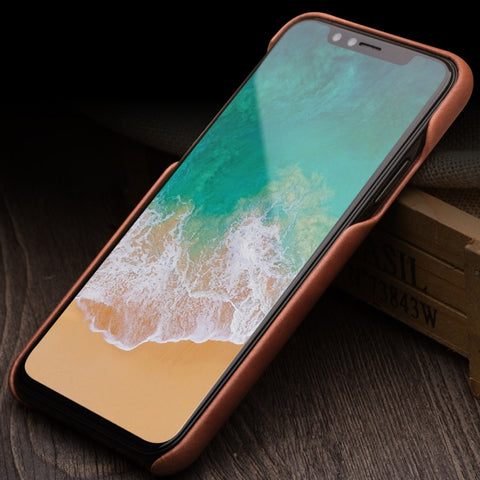 For iPhone X / XS QIALINO Shockproof Cowhide Leather Protective Case with Card Slot