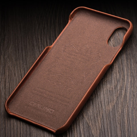 For iPhone X / XS QIALINO Shockproof Cowhide Leather Protective Case with Card Slot
