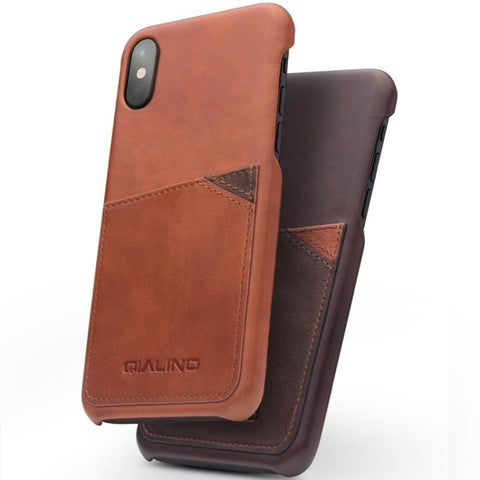 For iPhone X / XS QIALINO Shockproof Cowhide Leather Protective Case with Card Slot