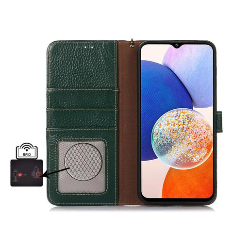 Genuine Leather Litchi Texture RFID Leather Phone Case, For Samsung Galaxy A27 5G, For Samsung Galaxy A36