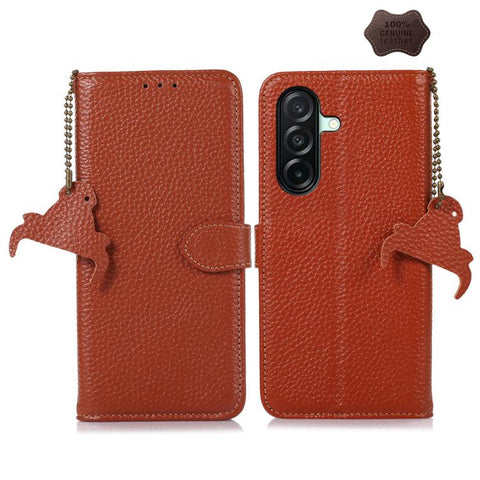 Genuine Leather Litchi Texture RFID Leather Phone Case, For Samsung Galaxy A27 5G, For Samsung Galaxy A36