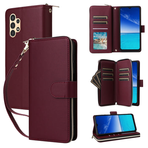 Nine-card Slots Zipper Wallet Bag Leather Phone Case, For Galaxy A73 5G, For Galaxy A33 5G, For Galaxy A13 5G / 4G