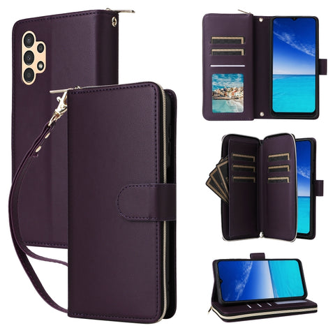 Nine-card Slots Zipper Wallet Bag Leather Phone Case, For Galaxy A73 5G, For Galaxy A33 5G, For Galaxy A13 5G / 4G