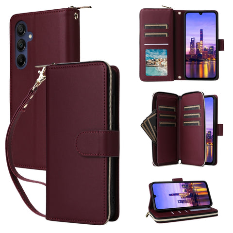 Nine-card Slots Zipper Wallet Bag Leather Phone Case, For Galaxy A26 5G, For Galaxy A16, For Galaxy A25, For Galaxy A55, For Galaxy A35, For Galaxy A15