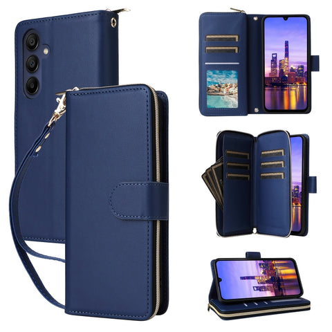 Nine-card Slots Zipper Wallet Bag Leather Phone Case, For Galaxy A26 5G, For Galaxy A16, For Galaxy A25, For Galaxy A55, For Galaxy A35, For Galaxy A15