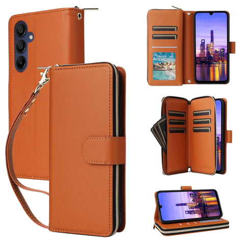 Nine-card Slots Zipper Wallet Bag Leather Phone Case, For Galaxy A26 5G, For Galaxy A16, For Galaxy A25, For Galaxy A55, For Galaxy A35, For Galaxy A15