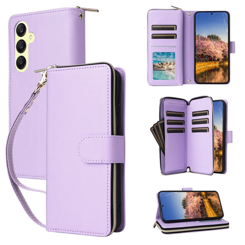 Nine-card Slots Zipper Wallet Bag Leather Phone Case, For Galaxy A26 5G, For Galaxy A16, For Galaxy A25, For Galaxy A55, For Galaxy A35, For Galaxy A15