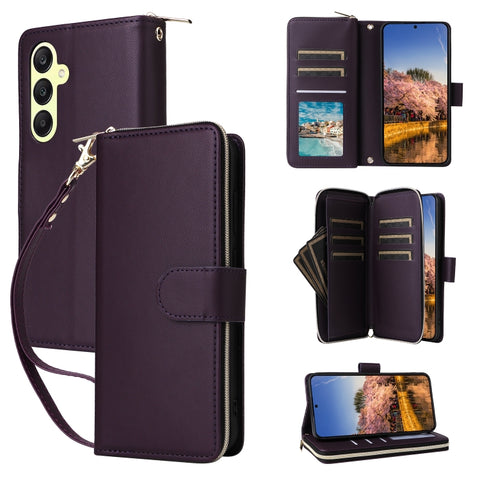 Nine-card Slots Zipper Wallet Bag Leather Phone Case, For Galaxy A26 5G, For Galaxy A16, For Galaxy A25, For Galaxy A55, For Galaxy A35, For Galaxy A15
