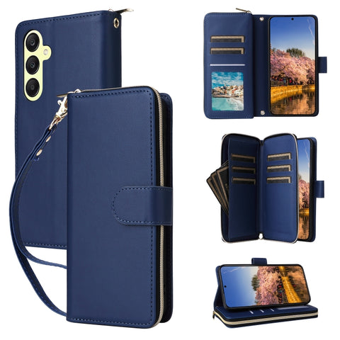 Nine-card Slots Zipper Wallet Bag Leather Phone Case, For Galaxy A26 5G, For Galaxy A16, For Galaxy A25, For Galaxy A55, For Galaxy A35, For Galaxy A15