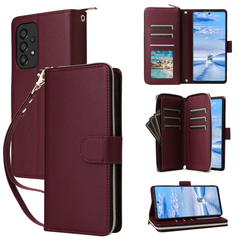Nine-card Slots Zipper Wallet Bag Leather Phone Case, For Galaxy A73 5G, For Galaxy A33 5G, For Galaxy A13 5G / 4G